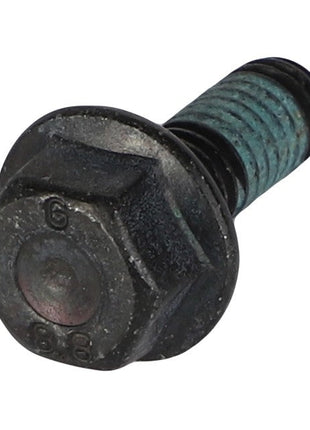 A close-up view of the AGCO Hexagon Flange Bolt - Acw1057990, featuring a hex head with an attached washer and a partially threaded blue-coated shaft. No current product description information is available.