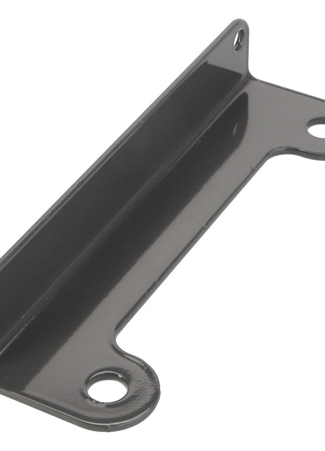 The AGCO | Bracket - Acw1614000 by AGCO is a black metal bracket with a right-angle bend, featuring three pre-drilled holes for mounting.