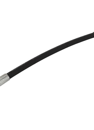 Introducing the AGCO | Hose - Acw4666910 by AGCO: a flexible black hose equipped with metallic fittings on both ends, featuring a bent connector on one side and a straight connector on the other.