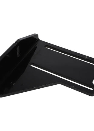 The AGCO | BRACKET - AL10386911 is a black, L-shaped metal bracket featuring slots for mounting. No further product description information is currently available.