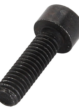 Close-up of an AGCO Hex Socket Head Capscrew - Acw4663900, a black, threaded metal bolt with a rounded hexagonal head, isolated on a pristine white background.