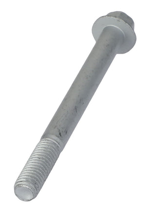 An AGCO | Hex Flange Head Machine Screw - Acw1040890 featuring a sturdy cylindrical body, precise helical threading at one end, and a sleek flat head at the opposite end.