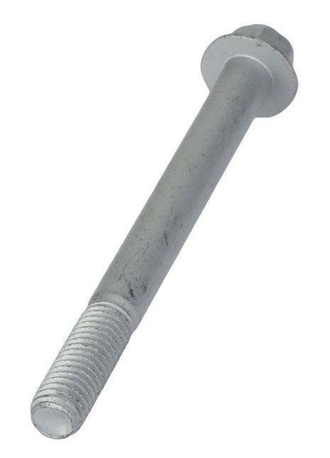 An AGCO | Hex Flange Head Machine Screw - Acw1040890 featuring a sturdy cylindrical body, precise helical threading at one end, and a sleek flat head at the opposite end.