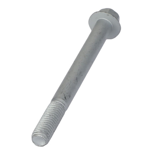 An AGCO | Hex Flange Head Machine Screw - Acw1040890 featuring a sturdy cylindrical body, precise helical threading at one end, and a sleek flat head at the opposite end.