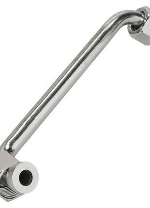 AGCO Tube Assy - Acw1886830 featuring a sleek silver metal design with hexagonal nut fittings on both ends and an elegantly curved form.