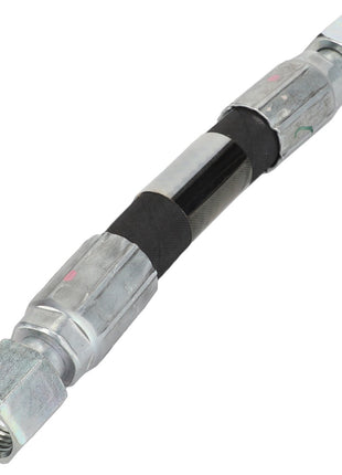 Image of the AGCO Hose Assy - Ba1449, a metal hydraulic hose with fittings on both ends, used in mechanical and industrial applications. No current product description information available for this item.