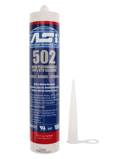A tube of AGCO SEALANT - ACW0839020, placed beside a nozzle tip. Usage specifications and product features are printed on the label. Please note that no current product description information is available beyond what you see here.