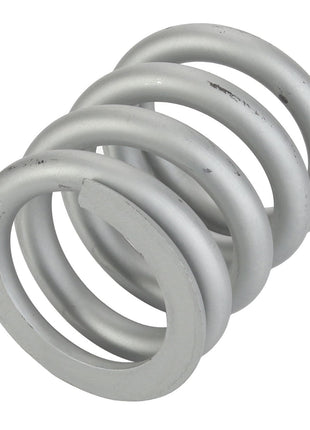 A close-up image of the AGCO | SPRING - D28760876, a silver metal compression coil spring wound in a cylindrical shape with several coils.