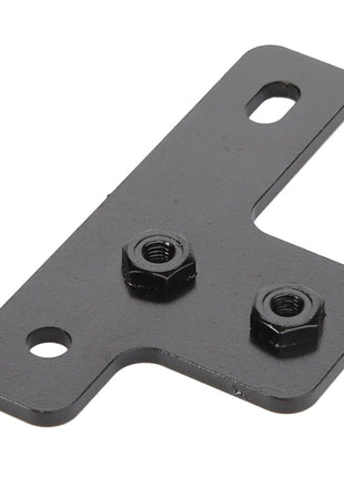 Introducing the AGCO Bracket - Acw2069900, a black metal mounting bracket equipped with two hex nuts and three pre-drilled holes. No current product description information available.