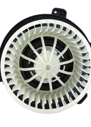 Top view of the AGCO | FAN - 0.010.2537.0, featuring a round, white plastic blower fan with multiple curved blades and a black mounting frame from the AGCO brand.