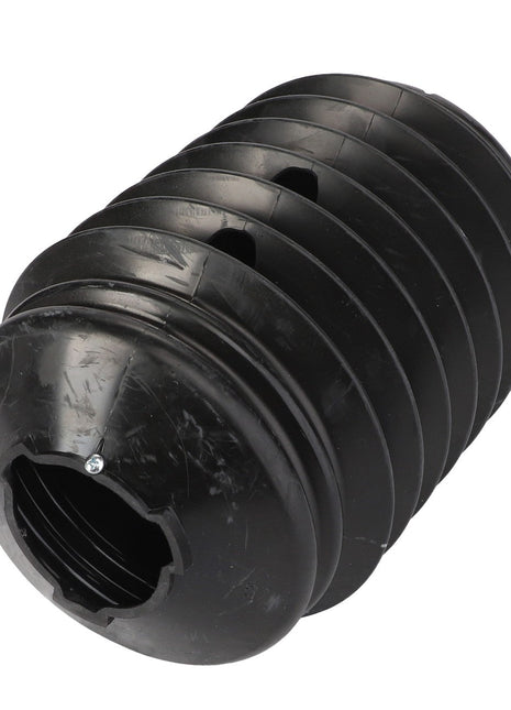 A large black plastic cylindrical component with ribbed sides and an open hollow center, currently lacking a detailed product description, is the AGCO Protective Funnel - Fel103108.