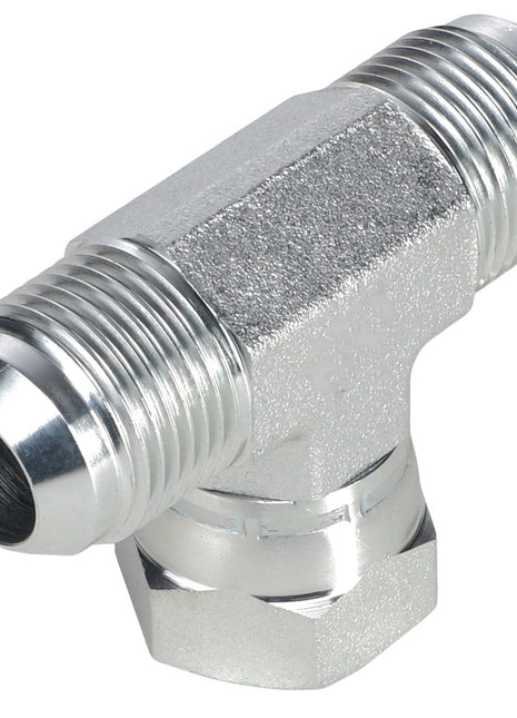 Introducing the AGCO | TEE FITTING - AG561457, a high-quality metallic T-shaped pipe fitting with threaded ends designed for optimal performance.