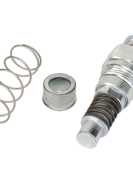 AGCO | COUPLER - AL10550202 featuring a metal spring, cylindrical fitting, and threaded bolt with a spring-loaded mechanism on a white background. No current product description information is available.