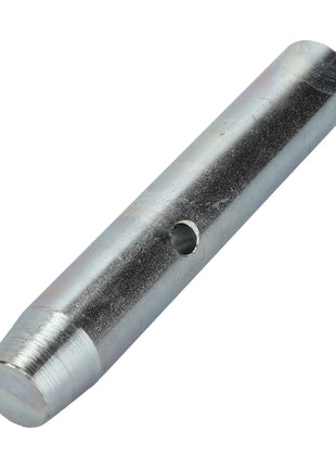 The AGCO | Pin - D28981263 by AGCO is a cylindrical metal rod featuring a threaded end and a small hole near the middle, designed for mechanical applications and compatible with Massey Ferguson models.