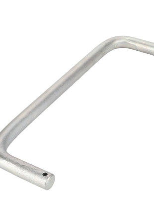 No current product description information is available for the AGCO Conrod - La322028450, featuring a silver curved handle with two holes at either end, angled in an inverted U position.