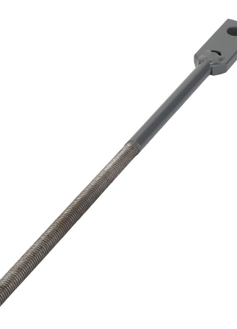 The AGCO | SPINDLE - D28782790 is a metal threaded rod featuring a rectangular attachment on one end and a hole for a bolt. No current product description information is available.