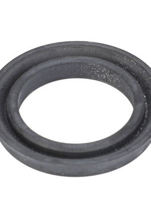 A close-up image of the AGCO | Grooved Ring - F184108150150, circular in shape, with a black rubber finish, ridged outer edge, and a hollow center. No current product description available.