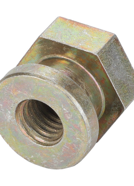 The AGCO | Groove Nut - Acp0086650 is a durable metallic hexagonal nut featuring a threaded inner ring, making it perfect for secure fastening purposes.