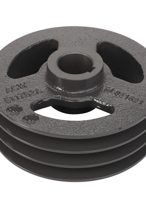 The AGCO Sheave - Acw511750A is a metal pulley featuring four grooves and three large cutouts around the central hole. No additional current product description information is available.