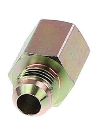 The AGCO ADAPTER - AL5027941 is a brass hexagonal fitting featuring male threads on one end and a conical opening on the other.