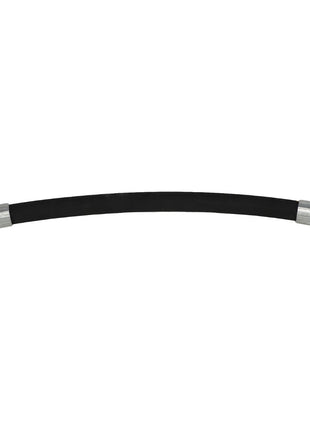 Introducing the AGCO | HOSE - AL9031504, a black flexible rubber hose with metal fittings at both ends, designed for fluid transfer and industrial applications.