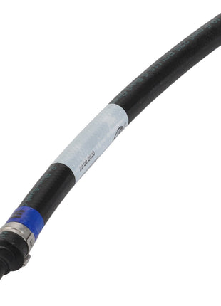 The "AGCO | Return Hose - Acw4355050" is a flexible black hose featuring a metallic connector and a blue band near one end. No current product description information is available.