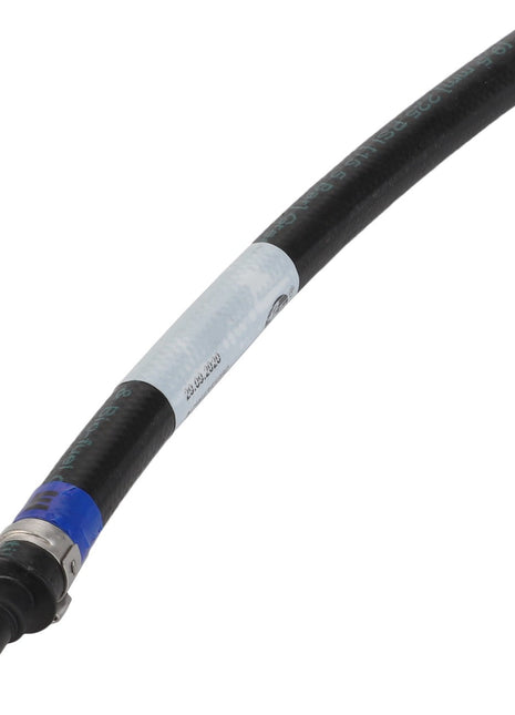 The "AGCO | Return Hose - Acw4355050" is a flexible black hose featuring a metallic connector and a blue band near one end. No current product description information is available.