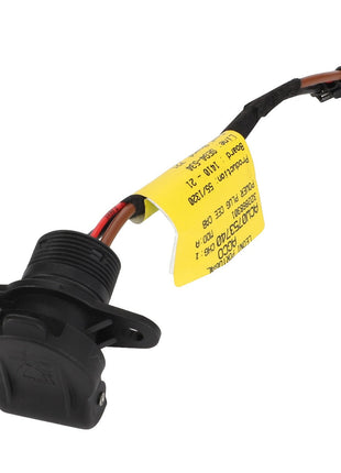 AGCO's Harness - Acw0753740 is a black automotive sensor featuring attached multi-colored wiring and a prominent yellow tag for easy identification.