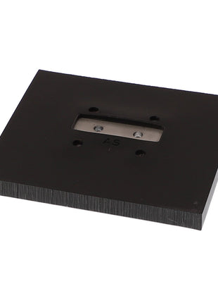 The AGCO Plate - Acw6472710 by AGCO features a black rectangular tool blade with a central metal cutting edge and two screw holes.