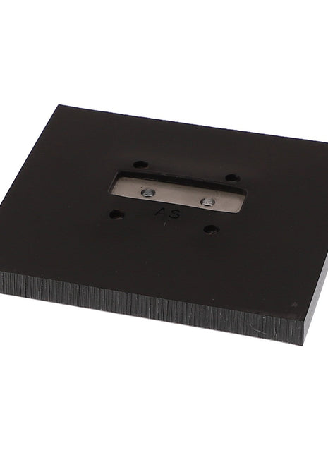 The AGCO Plate - Acw6472710 by AGCO features a black rectangular tool blade with a central metal cutting edge and two screw holes.
