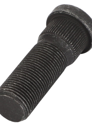 Close-up of an AGCO | BOLT - D49067800 black metal wheel stud with a threaded end and a knurled base. No current product description available.