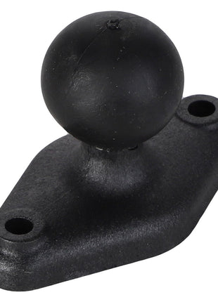 The AGCO | BASE - AG332288 from AGCO is a black, metal trailer hitch ball with a diamond plate mounting surface that features two bolt holes and sits on a slightly raised base for added stability.