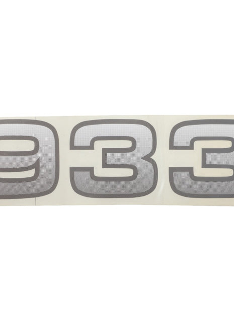 A sleek AGCO decal, model AL11135621, showcasing the number "933" in gray against a crisp white background.