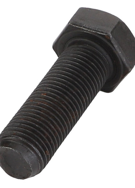 Close-up view of the AGCO Bolt - Acp0197100, featuring a black steel construction with a hexagonal head and threaded shaft. 