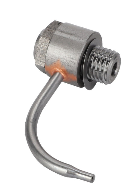 Here is a revised sentence using the provided product data:

**Currently, there is no detailed description available for the AGCO Piston Cooling Jet - Acp0665490, which is a metallic L-shaped hose fitting with a threaded end and a hexagonal nut.**
