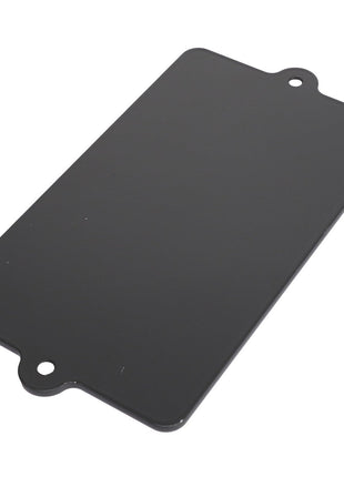 The AGCO | Cover - Acw0621700 by AGCO is a rectangular black metal plate featuring two holes on opposite sides. Please note, no current product description information is available for this item.