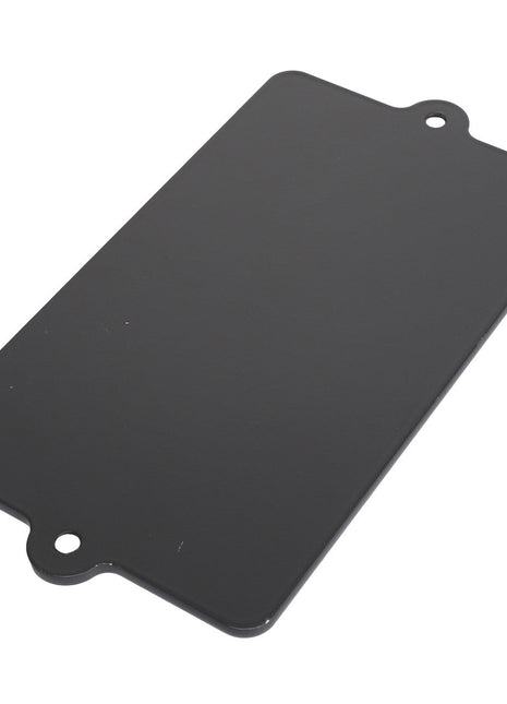 The AGCO | Cover - Acw0621700 by AGCO is a rectangular black metal plate featuring two holes on opposite sides. Please note, no current product description information is available for this item.