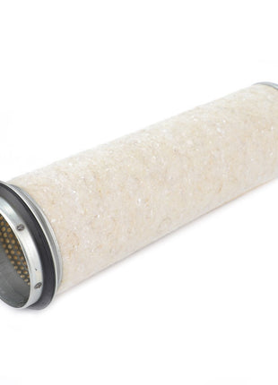 Cylindrical, textured filter with metal ends, positioned horizontally against a plain white background. This AGCO Engine Air Filter Cartridge - F280200090030 is engineered for modern engines, ensuring optimal filtration efficiency.