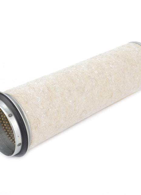 Cylindrical, textured filter with metal ends, positioned horizontally against a plain white background. This AGCO Engine Air Filter Cartridge - F280200090030 is engineered for modern engines, ensuring optimal filtration efficiency.