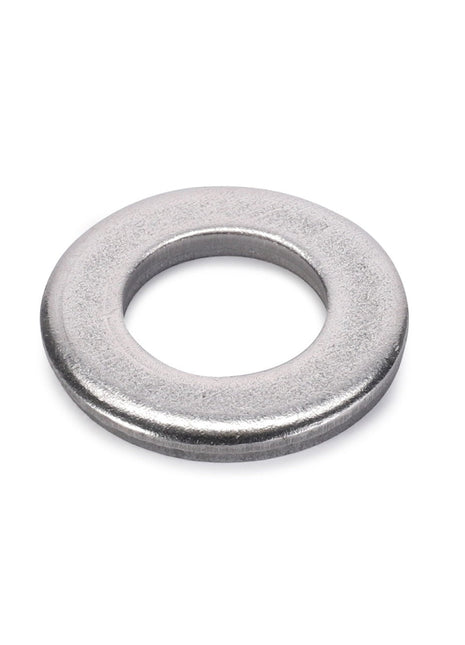 The AGCO | FLAT WASHER - D28782948 is a durable metallic round flat washer with a central hole, expertly crafted to evenly distribute the load of a threaded fastener.