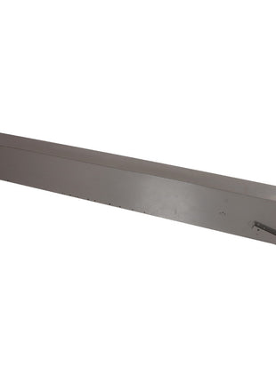 Product Description: The AGCO Grain Elevator Body - Acx2332830 is a long, rectangular metal chute with smooth surfaces. It features a handle on one end and a latch mechanism on the side.