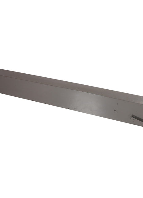 Product Description: The AGCO Grain Elevator Body - Acx2332830 is a long, rectangular metal chute with smooth surfaces. It features a handle on one end and a latch mechanism on the side.