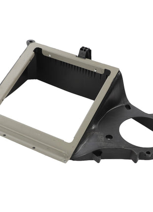 The AGCO Air Duct - Acw8832650 is a black plastic automotive airbox housing featuring a rectangular opening and a circular cutout on one side, designed to fit an engine compartment.