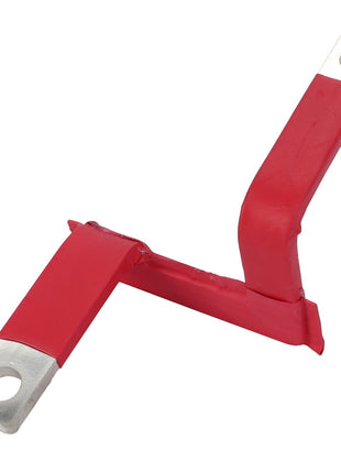 The AGCO | Buss Bar - Acx288167A, a red, L-shaped metal bracket featuring two rectangular holes at each end, currently has no detailed product description available at this time.