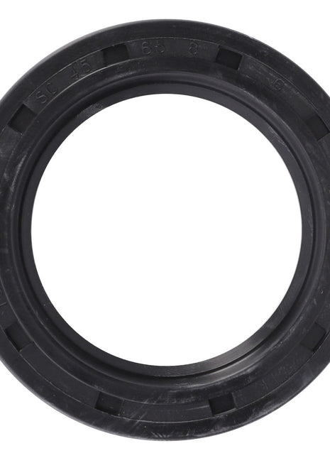 Close-up of an AGCO Radial Seal - Fel108390, showcasing a black circular rubber ring with engraved numbers and text on its surface. The seal features a smooth inner circumference and a slightly textured outer edge. No current product description available.