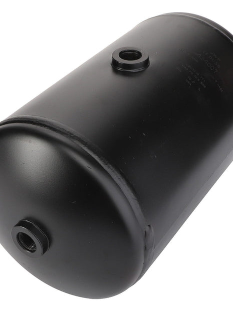 The AGCO | TANK - AG134007 is a black cylindrical metal tank featuring two threaded openings, one located on the side and another at the end. Currently, no additional product description information is available.