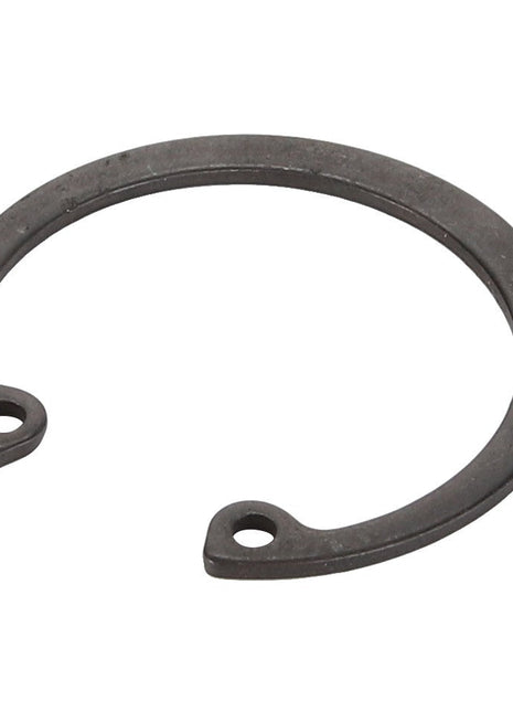 The AGCO | CIRCLIP - ACY9300100 is a metal retaining ring with two holes at the ends, ideal for securing components in place. No current product description information available.