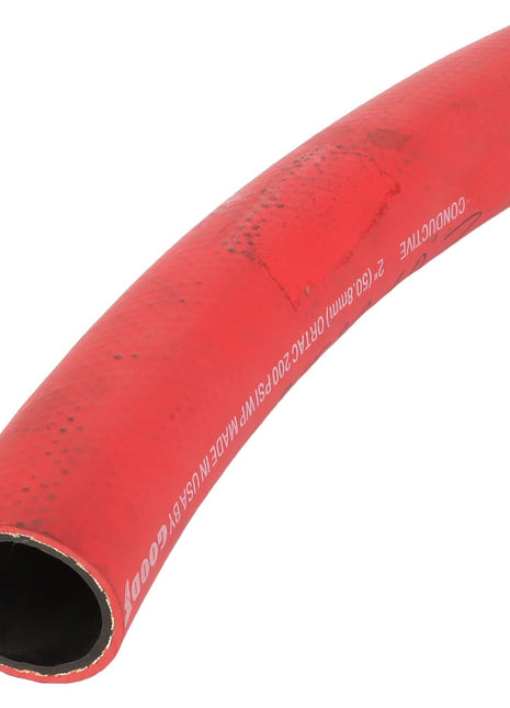 A curved red rubber hose with a black interior, labeled "Continental" and other text in white on the exterior surface. No current product description information is available for AGCO | FUEL HOSE - AG522183, manufactured by AGCO.