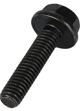 A close-up image of the AGCO Hexagon Flange Bolt - Acw0775780, featuring a black hex bolt with a threaded shaft and a flange underneath the hexagonal head. The brand name AGCO is visible on the product.
