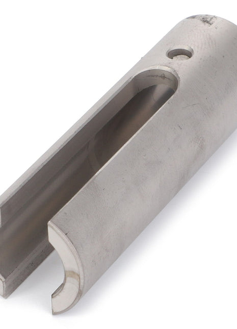 The AGCO SLIDE - V30496720, a cylindrical metal part featuring a lengthwise slot and punctuated by a hole near one end.
